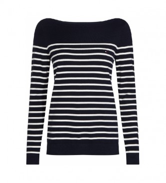 Tommy Hilfiger Maglione con collo a barca Heritage nero, bianco