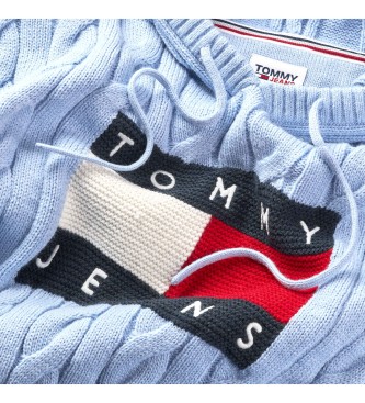 Tommy Jeans Pleciona dzianinowa bluza z kapturem niebieska