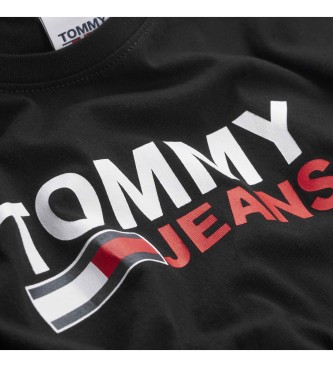 Tommy Jeans T-shirt com logotipo de algodo puro preto