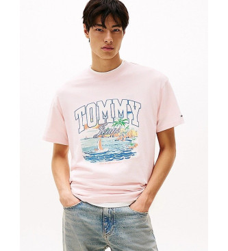 Tommy Jeans Bred T-shirt med rosa grafiskt tryck