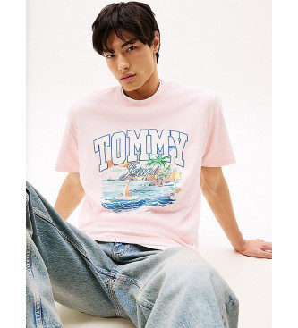 Tommy Jeans Bred T-shirt med rosa grafiskt tryck