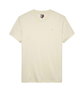 Tommy Jeans Beigefarbenes, schmal geschnittenes T-Shirt mit linearem Logo