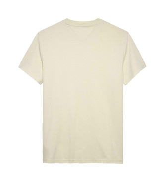 Tommy Jeans Beigefarbenes, schmal geschnittenes T-Shirt mit linearem Logo