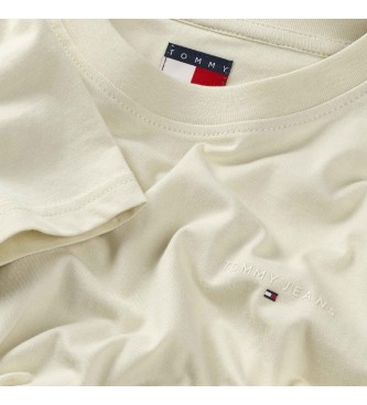 Tommy Jeans Beigefarbenes, schmal geschnittenes T-Shirt mit linearem Logo