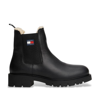 Tommy Jeans Stivaletti Chelsea in pelle foderata nera