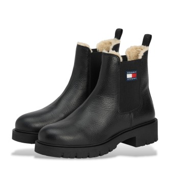 Tommy Jeans Stivaletti Chelsea in pelle foderata nera