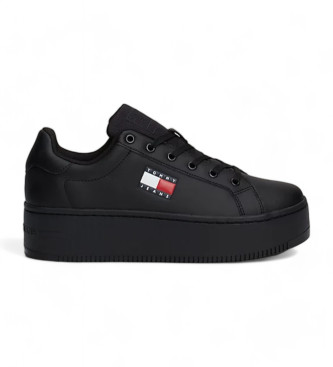 Tommy Jeans Sneakers in pelle nera con plateau