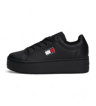 Tommy Jeans Sneakers in pelle nera con plateau