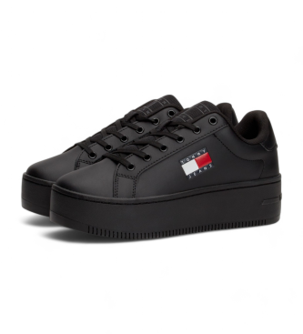 Tommy Jeans Sneakers in pelle nera con plateau