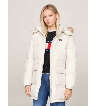 Tommy Jeans Beżowy płaszcz ze sztucznego futra Alaska