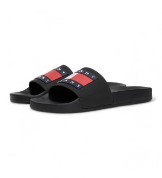 Tommy Hilfiger Black logo-embossed flip-flops