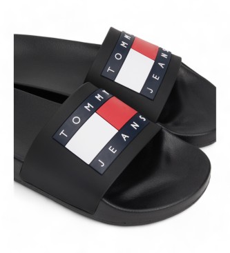 Tommy Hilfiger Black logo-embossed flip-flops