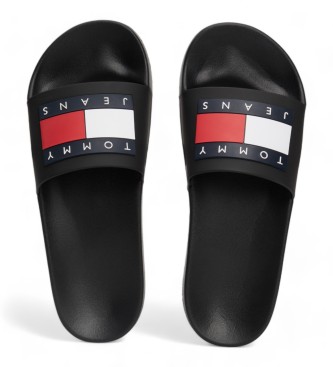 Tommy Hilfiger Black logo-embossed flip-flops