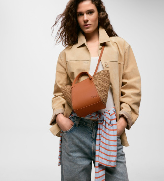 TOUS Borsa tote in rafia a forma di tulipano, color cammello