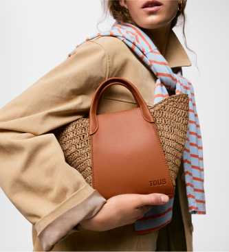 TOUS Borsa tote in rafia a forma di tulipano, color cammello