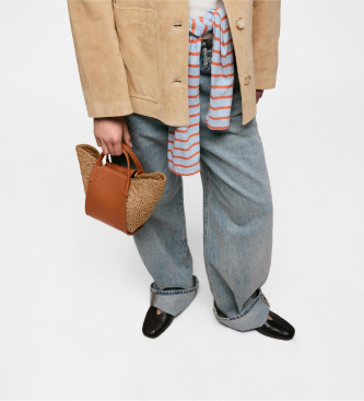 TOUS Borsa tote in rafia a forma di tulipano, color cammello