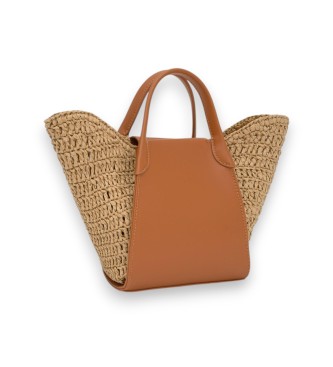 TOUS Borsa tote in rafia a forma di tulipano, color cammello