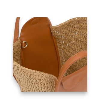 TOUS Borsa tote in rafia a forma di tulipano, color cammello