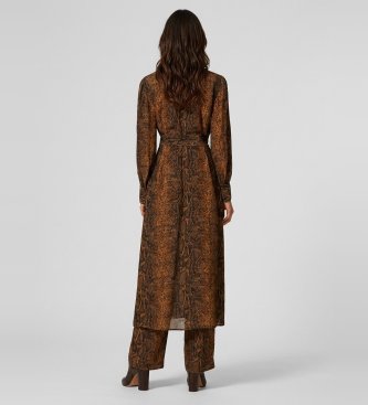 Twinset Lang kjole med brunt python-print