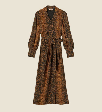 Twinset Lang kjole med brunt python-print