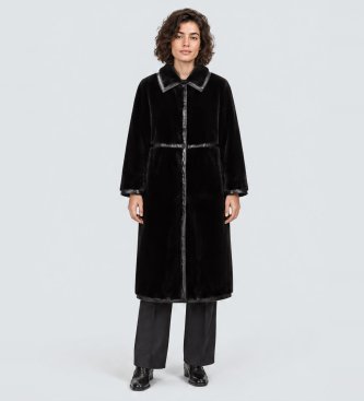 Twinset Casaco de pele sintética com colarinho clássico preto