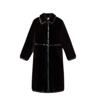 Twinset Casaco de pele sintética com colarinho clássico preto
