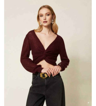 Twinset Kastanienbrauner Strickbolero aus gemischtem Mohair