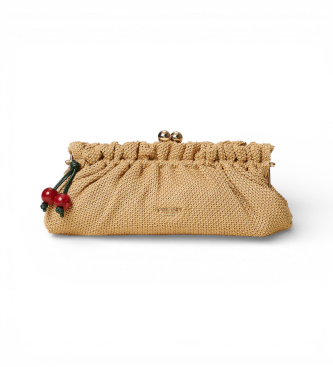 Twinset Pochette in rafia beige con ciondolo