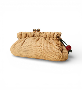 Twinset Pochette in rafia beige con ciondolo