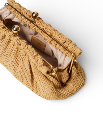 Twinset Pochette in rafia beige con ciondolo