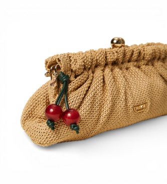 Twinset Pochette in rafia beige con ciondolo