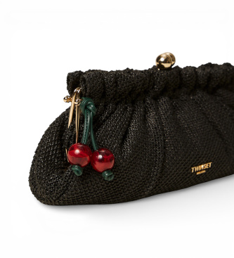 Twinset Pochette in rafia con ciondolo nero