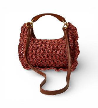 Twinset Sac croissant en raphia au crochet brun rouge