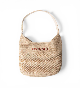 Twinset Beige Raffia Hobo Bag