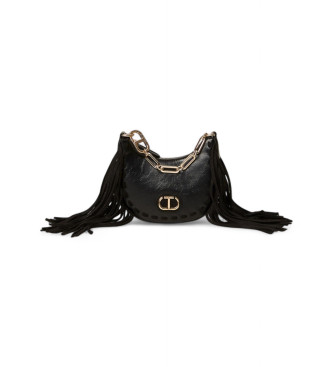 Twinset Borsa hobo mini Melrose con frange nere