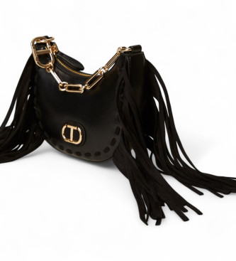 Twinset Borsa hobo mini Melrose con frange nere
