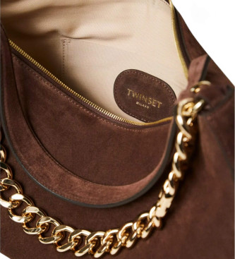Twinset Sac moyen en daim marron 