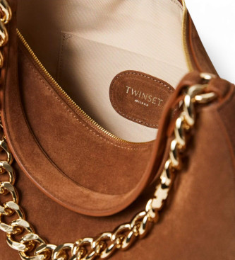 Twinset Sac moyen en daim marron 
