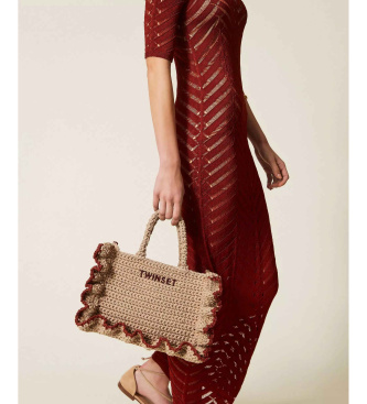 Twinset Crochet shopper bag with beige logo