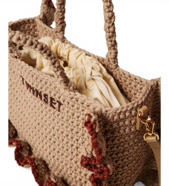 Twinset Crochet shopper bag with beige logo