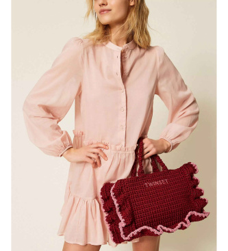 Twinset Crochet shopper bag with brown logo