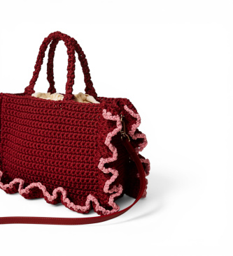 Twinset Crochet shopper bag with brown logo