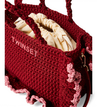 Twinset Crochet shopper bag with brown logo
