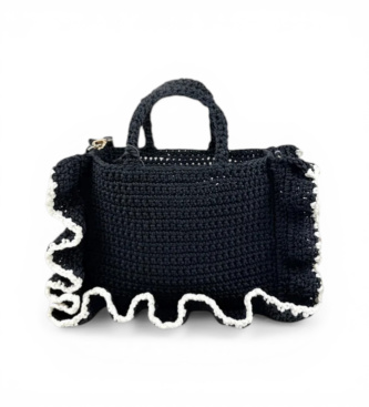 Twinset Gehaakte shopper tas met logo zwart