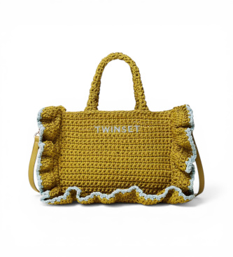 Twinset Crochet shopper bag with green logo