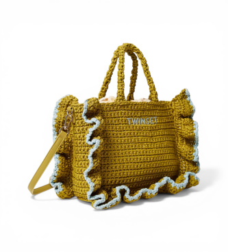 Twinset Crochet shopper bag with green logo