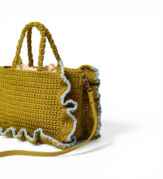 Twinset Crochet shopper bag with green logo