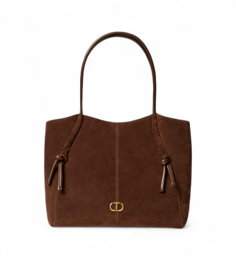 Twinset Borsa shopper in pelle scamosciata marrone annodata