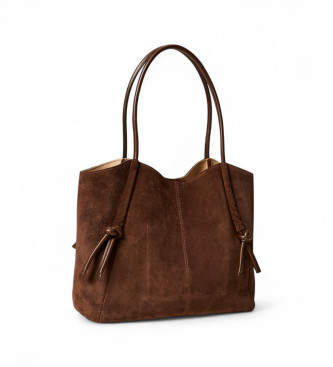 Twinset Borsa shopper in pelle scamosciata marrone annodata
