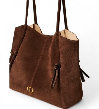Twinset Borsa shopper in pelle scamosciata marrone annodata